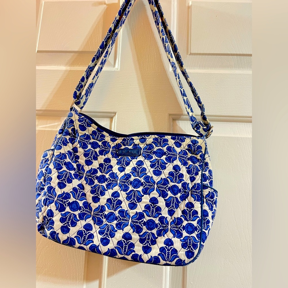 Vera Bradley Cobalt Tile Blue & White Handbag Shoulder Bag Adjustable Strap EUC